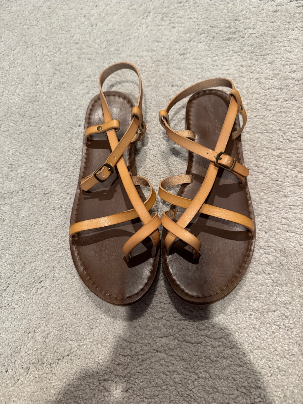 Tan Strappy Women’s Sandals - Casual Summer Flat